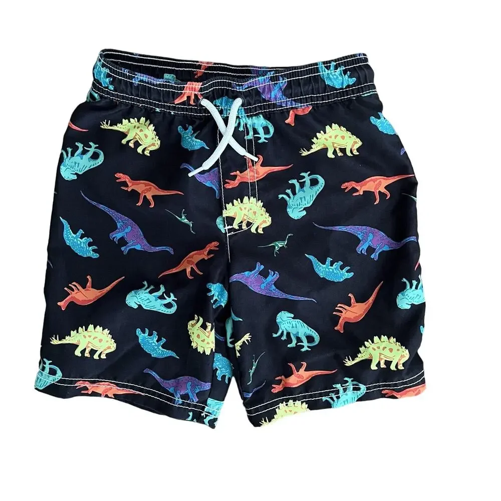 Carter’s Boys Colorful Dinosaur Print Swim Trunks – Size 5/5A Black